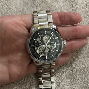 SOLD Bulova Silver and Black Open-Heart Automatic Watch